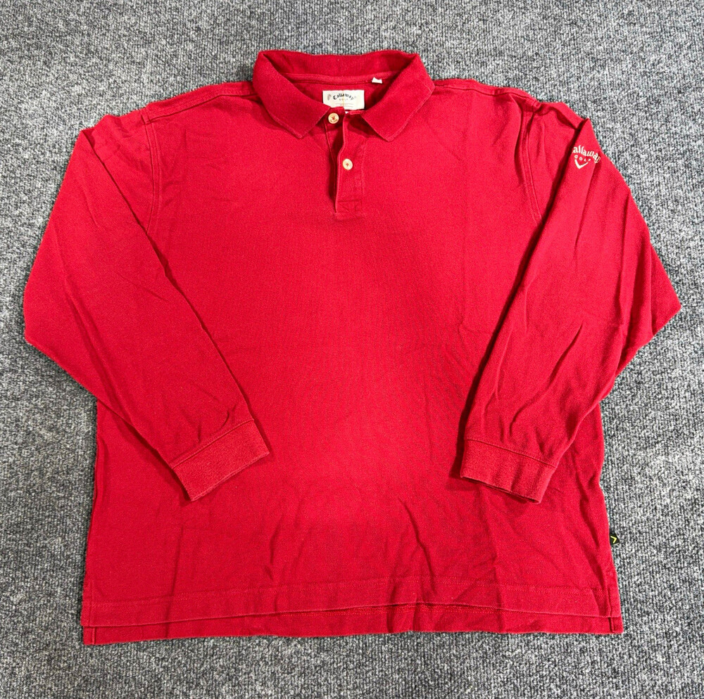 Callaway Golf Mens Medium Red Long Sleeve Polo Shirt 100% Cotton Embroidered